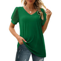 Camisa de manga corta para mujer, blusa elegante de verano a la moda, cuello en v, color sólido, tops Casuales - details 10