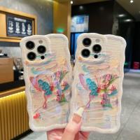 Funda de iPhone 15 Pro Max Pintura al Óleo de Luz Azul Arco Iris Flor Mariposa - details 2