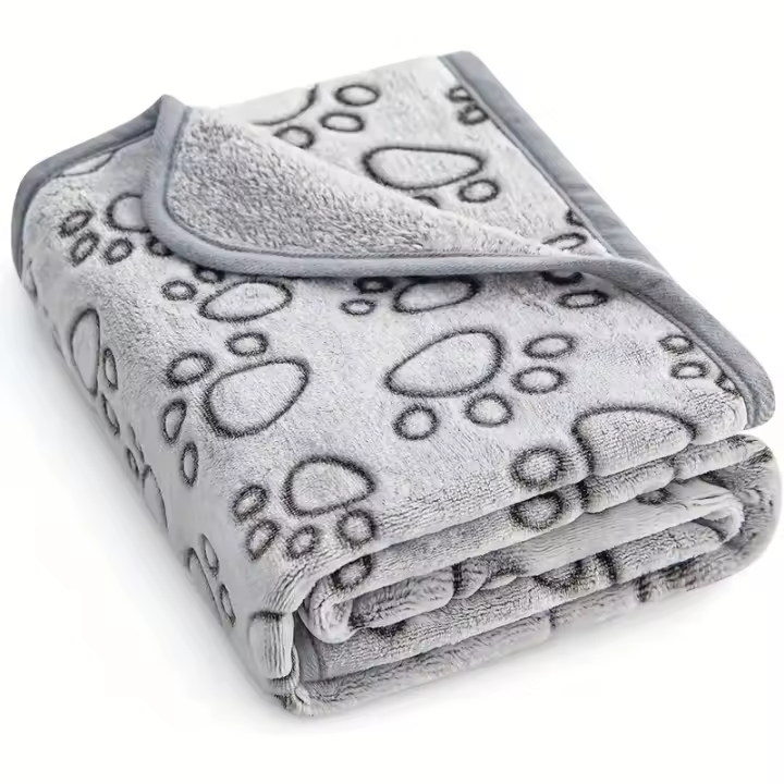 Manta para Mascotas de Algodón Flanela Patrón de Huella Gris Cushion para Perro y Gato de Alta Calidad Suave y Cálido Accesorios para Mascotas - 1