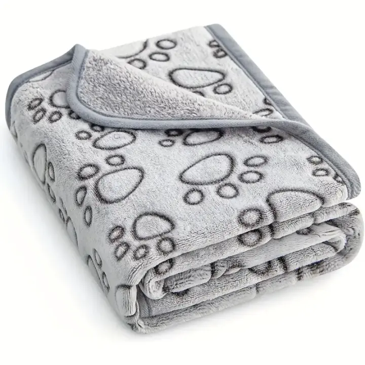Manta para Mascotas de Algodón Flanela Patrón de Huella Gris Cushion para Perro y Gato de Alta Calidad Suave y Cálido Accesorios para Mascotas - 1