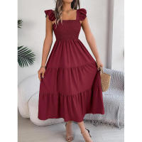 Elegante vestido largo de verano para mujer en color liso con escote cuadrado y aros decorativos, sin mangas, corte ajustado. - details 22