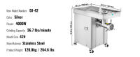 SucceBuy Picadora de carne, Picadora de carne eléctrica con cuchilla, Placa de molienda, Fabricante de salchichas, Picadora de carne comercial de acero inoxidable - details 6