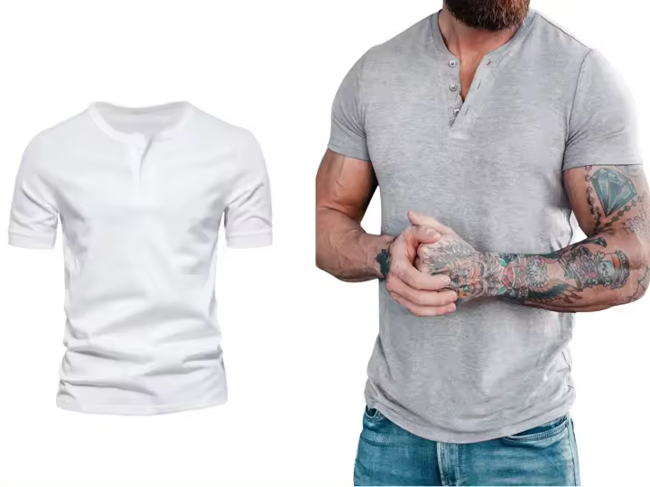 Camiseta de manga corta Henley para hombre, ropa informal de algodón, M-6XL, gris claro, blanco, paquete de 2 - 1