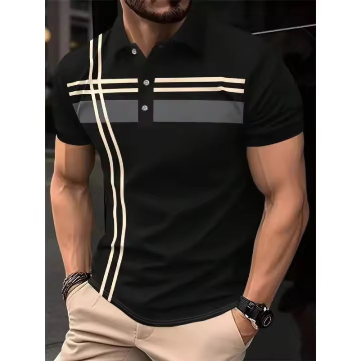 Polo de rayas coloridas con estampado 3D para hombre, camisetas de manga corta con patrón, camisetas informales con solapa, Polos de gran tamaño - 1