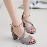Sandalias Romanas Huecas de Verano Gruesas, Tacones Altos, Cuentas para Mujeres - details 2