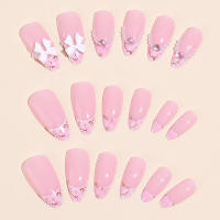 Uñas rosas con decoración de lazo 3D, uñas postizas a prueba de manchas, decoración DIY - details 1