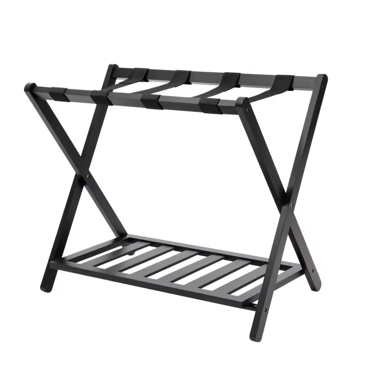 Foldable luggage rack, designed with 2 layers, used for suitcases and travel bags, for bedrooms, guest rooms, hotels, black - 1
