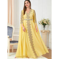 Vestido Abaya de Manga Súper Larga con Bordado para Mujeres de Dubái, Talla Grande - details 2