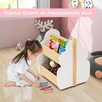Infantil de Madera con Ruedas, Librería para Niños de 2 Niveles, para Juguetes, Organizador Multifuncional de Libros para Salón, Dormitorio de los Niños (Blanco) - details 2