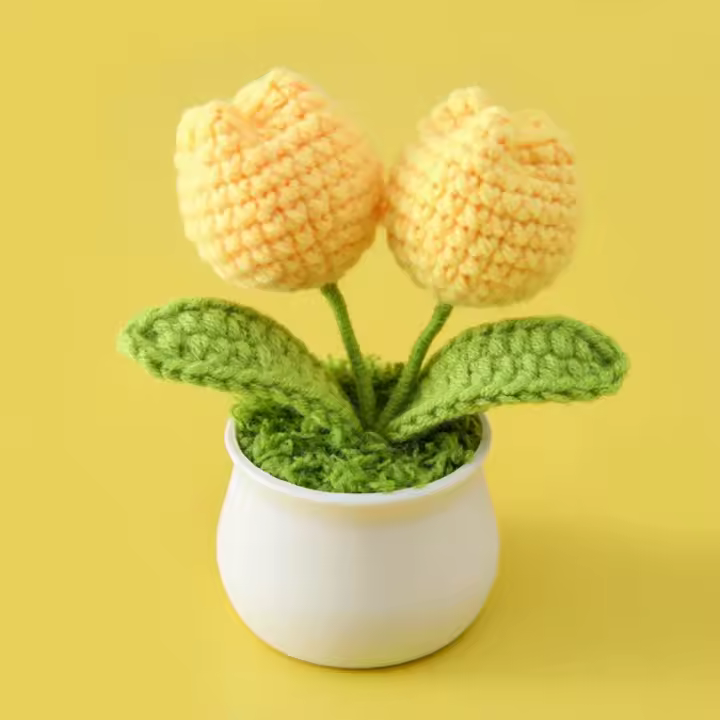 Ramo de Flores de Crochet Hecho a Mano Tulipanes Ramo Tejido Finalizado - 1