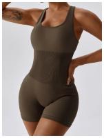 Traje de Yoga con espalda integrada de alta elasticidad para mujer, mono ajustado de compresión Abdominal, traje de Yoga sin costuras - details 17