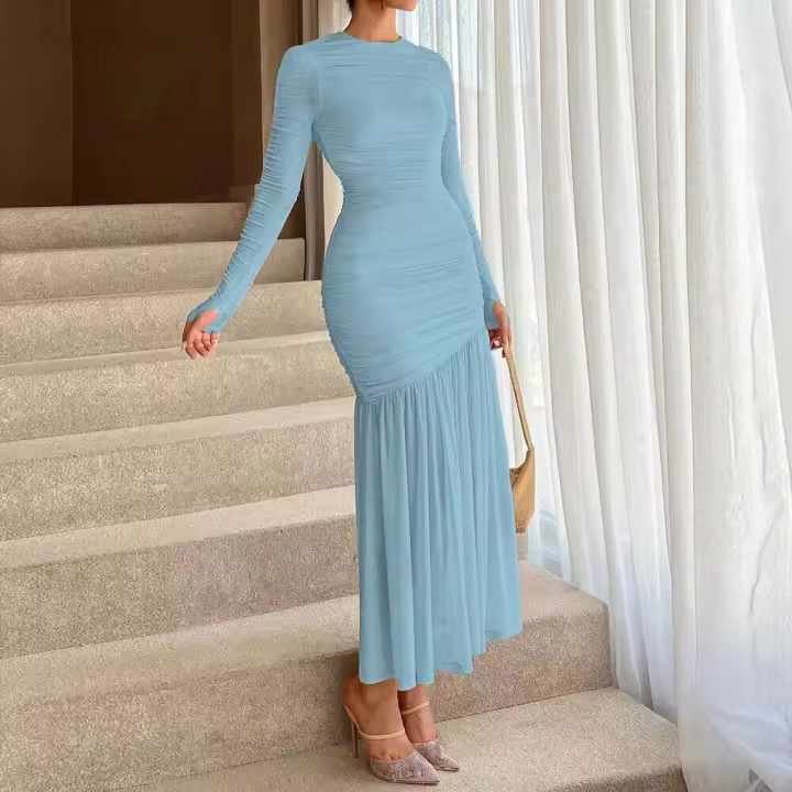 Mia Muse Vestidos de mujer para todas las estaciones Elegante cintura con flecos franceses en diseño Manga larga Cuello redondo Adorno de lechuga Vestidos de aniversario - 1