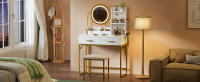 Rcynview Unidad de VANITY Moderna con Espejo, 3 Cajones, 3 Compartimentos Abiertos, Estilo de Mueble para Dormitorio o Escritorio - details 8
