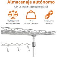 3 Estantería de cocina con tablas de madera, 45,7 P x 61 L x 151 A cm, Cromo, Beis - details 1
