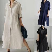 Novedad de verano, camisa de algodón para mujer, cárdigan elegante holgado Irregular, vestido de manga larga a la moda con un solo pecho - details 0