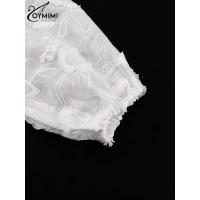 Conjunto de Algodón Blanco para Mujer de 2 Piezas Conjunto Informal de Jacquard con Botones y Manga en la Muñeca Camisas y Pantalones Cortos de Cintura Alta para el Verano - details 11