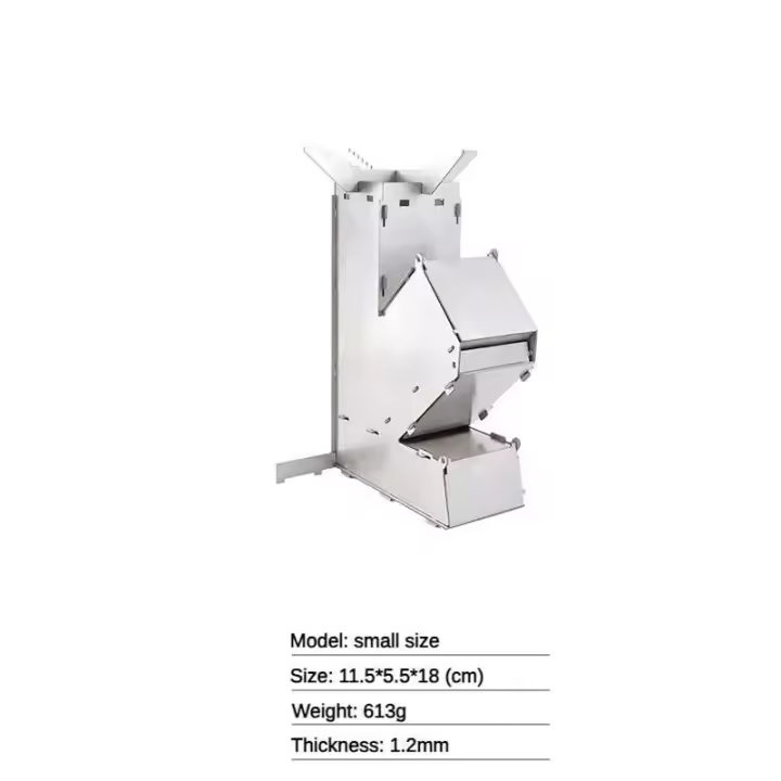 Estufa de leña plegable de acero inoxidable con luz de cohete, adecuada para barbacoa que acampa al aire libre - 1