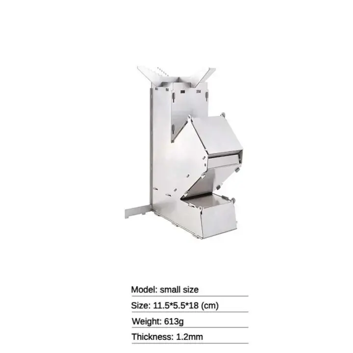 Estufa de leña plegable de acero inoxidable con luz de cohete, adecuada para barbacoa que acampa al aire libre - 1