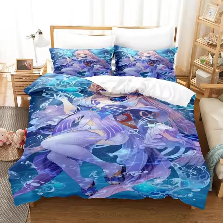 Juego de Ropa de Cama de Animación Genshin Impact Sangonomiya Kokomi Conjunto de Cama Kawaii para Niños, Adultos, Chicas Cubierta de Duvet de Dibujos Animados - 1