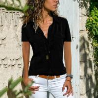 Nuevas Camisas Informales para Mujer Blusa Vintage de Manga Corta con Solapa y Bolsillos Delanteros - details 6