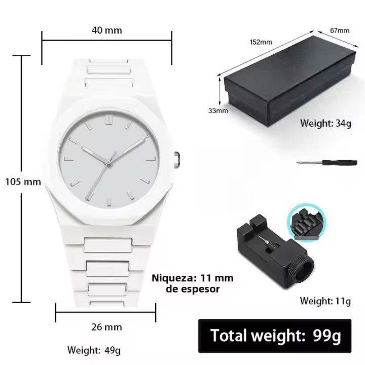 Reloj Unisex de Diseño Nórdico Cuarzo Ultraligero 51g, Resistente al Agua 30M, Caja de Plástico Premium con Estuche Negro y Destornillador para Personalización - 1