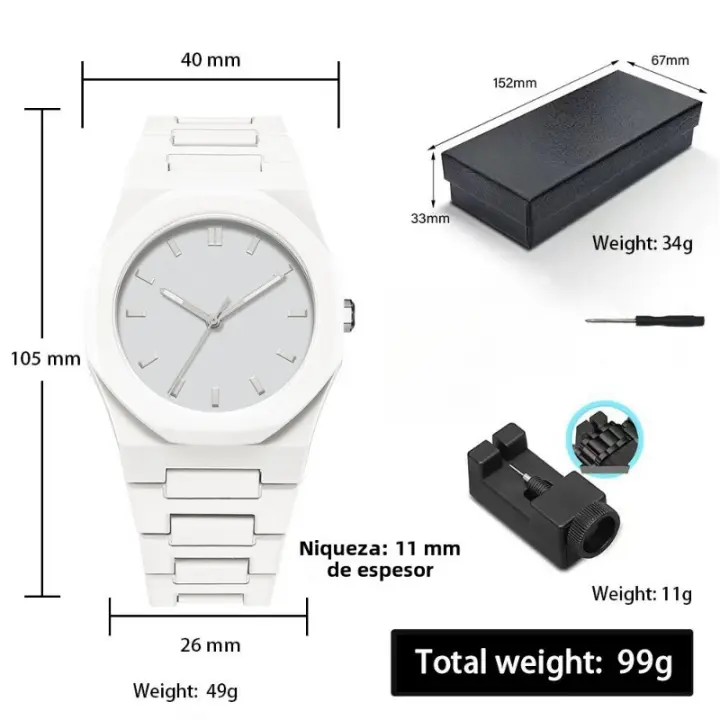 Reloj Unisex de Diseño Nórdico Cuarzo Ultraligero 51g, Resistente al Agua 30M, Caja de Plástico Premium con Estuche Negro y Destornillador para Personalización - 1