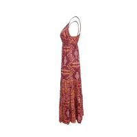 Vestido ral estampado con cuello en V y cintura alta, largo, con tirantes, estilo bohemio, para mujer - details 12