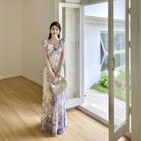 Pausa para el café Vestido floral de verano con suave viento francés, hombro de una palabra con cuello en V Un vestido de péndulo JY25242 - details 4
