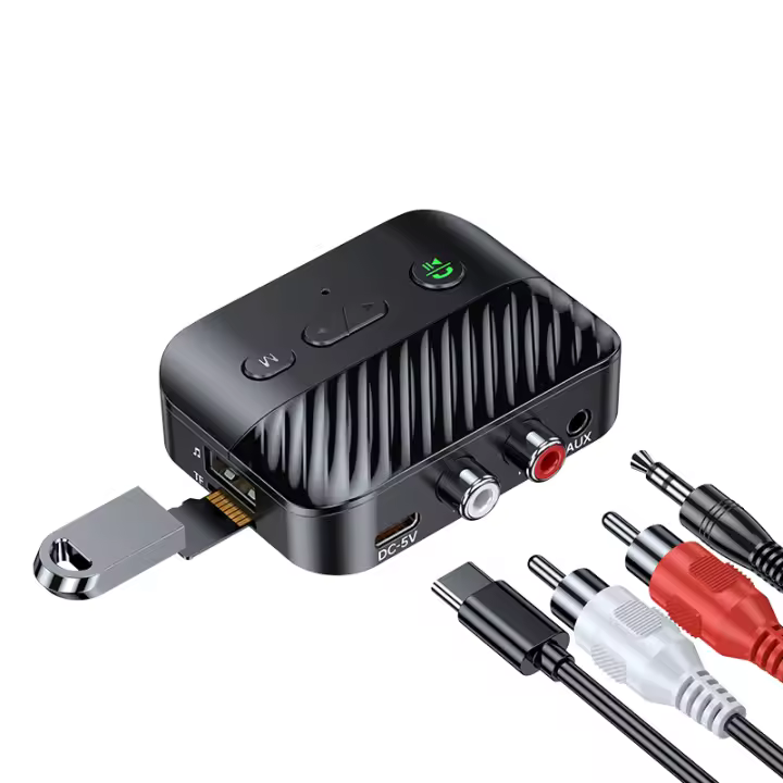VAORLO-receptor de Audio con Bluetooth 5,3, adaptador inalámbrico de música estéreo Hifi con micrófono HD, AUX, R/L, RCA, compatible con TF/USB, u-disk, Play, 3,5 MM - 1