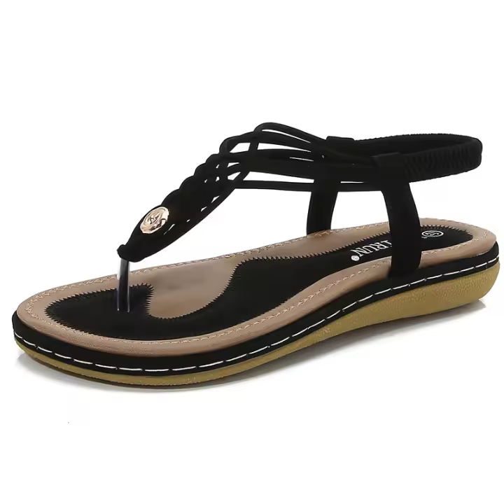 Cómodas sandalias de mujer, zapatillas planas premium, negras, talla 36-42 - 1