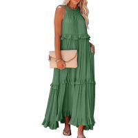Vestido De Camisola Para Mujer Estilo Europeo Y Americano Verano Nuevo Con Aros Largo Y Volante Sin Mangas Cuello En V Vestido Largo - details 12