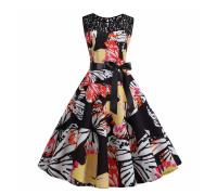 Lace patchwork summer women a line elegant vintage party dress with belt - details 75