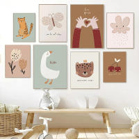 Pósteres de arte de pared de ganso, leopardo, oso, cereza, mariposa, pintura de lienzo nórdico, impresiones, imágenes de pared, decoración de habitación de niños, Kawaii, bebé - details 0