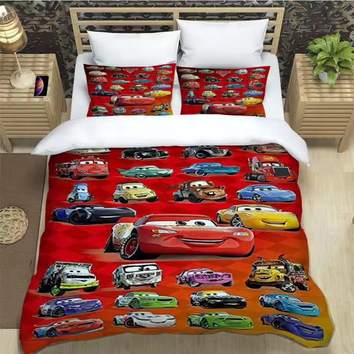 Funda de edredón con diseño de coches y fundas de almohada, juego de cama de microfibra con estampado Digital 3D, doble, Queen y King - 1