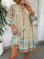 Vestido Corto Chic con Estampado Bohemio Cuello en V, Ajuste Suelto, Viscosa para Mujeres - details 7