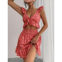 Vestido de tirantes elegante con estampado floral y falda a juego para mujer, novedad de verano - details 2
