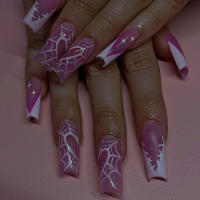 24 Piezas De Uñas Postizas De Ballet Largas En Forma De French Con Diseño De Amor Simple Costura Y Red En Las Yemas +1 Pegamento De Uñas +1 Archivo De Uñas Material De Resina - details 0