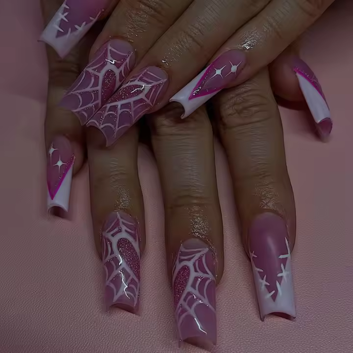 24 Piezas de Uñas Postizas de Ballet Largas Diseño Francés Simple de Amor Costura de Uñas - 1
