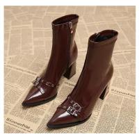 Botines De Tacón Para Mujer, Botines Clásicos De Diario Con Puntera Estrecha Y Cremallera Lateral, - details 20