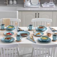VANCASSO-vajilla de cerámica de la serie MODA, juego de vajilla de gres azul con plato de cena, plato de postre, cuencos y tazas, 16 piezas - details 2