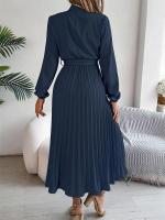 Vestido plisado elegante con cuello levantado y manga larga y cintura cerrada para mujer, vestido largo de Otoño Invierno - details 14