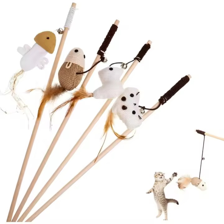 Juguete de 4 piezas para Gatos, Pluma de Gato interactiva, Pesca con Ventosa, Juguetes para Gatos con Campana para Interior de Gato - 1