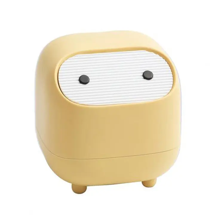 Bote de basura pequeño, lindo bote de basura de oficina Ninja con tapa, bote de basura de dormitorio con 1 rollo de bolsa de basura, bote de basura para el hogar, oficina (bote de basura amarillo) - 1