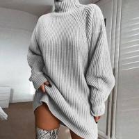 Jersey de punto holgado de Color liso para mujer, Jersey de manga larga, vestido suéter de cuello alto, otoño e invierno, 2023 - details 2
