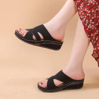 Zapatillas de mujer de talla grande, nuevas de verano, con plataforma, tacón medio, punta abierta, cruzadas y de color sólido. - details 12