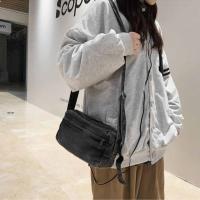 Bolso de lona vaquero Y2K portátil, bolso Vintage de gran capacidad estilo callejero, bolso de compras, bolso cruzado sólido de Color sólido para estudiantes - details 7