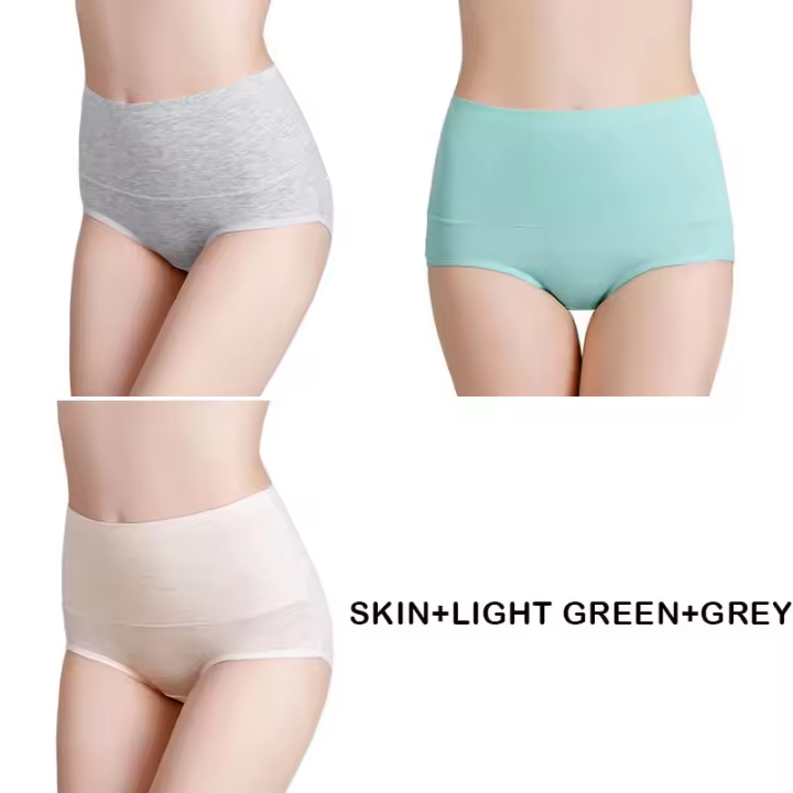 Bragas de cintura alta para mujer, ropa interior de algodón de talla grande, sólida, Sexy, sin costuras, íntima, 3 piezas por lote - 1