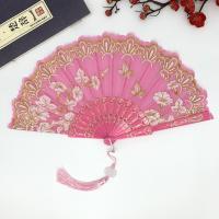 Útil abanico plegable de mano de estilo chino, abanico decorativo de encaje con mango de plástico con anillo de ventilador, abanico plegable Vintage, regalo para mujer - details 5
