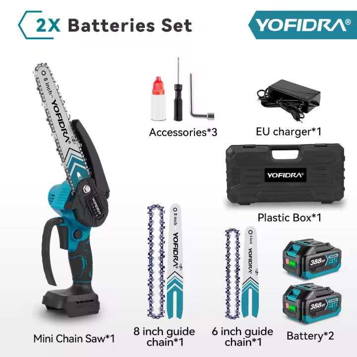 YOFIDRA Motosierra Eléctrica Inalámbrica de Poda sin Escobillas de 8 y 6 Pulgadas, Sierra para Trabajar la Madera Recargable, Herramienta Eléctrica para Batería de 21V 18V - 1