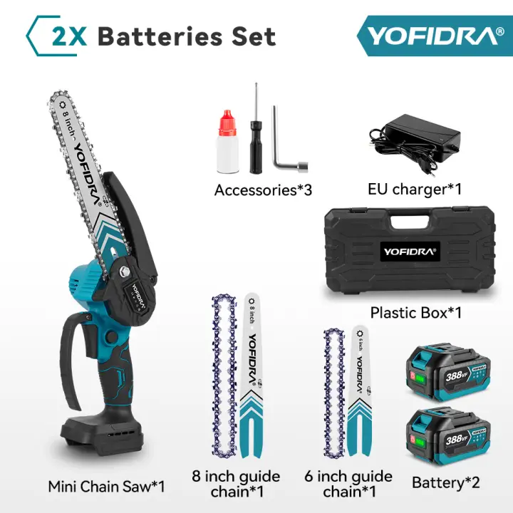 YOFIDRA Motosierra Eléctrica Inalámbrica de Poda sin Escobillas de 8 y 6 Pulgadas, Sierra para Trabajar la Madera Recargable, Herramienta Eléctrica para Batería de 21V 18V - 1